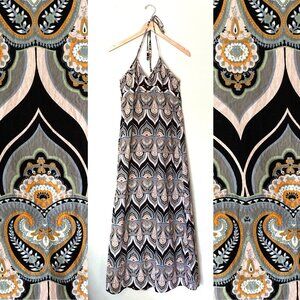 DKNY Halter Maxi Sundress 100% Cotton Paisley Fully Lined sz M